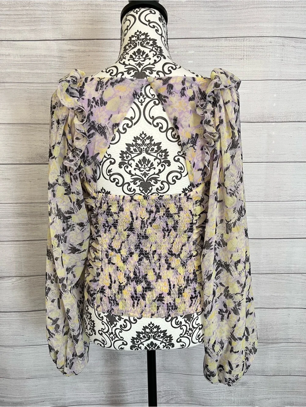 Free People | Lavender Floral Ruffle Smocked Puff-Sleeve Top